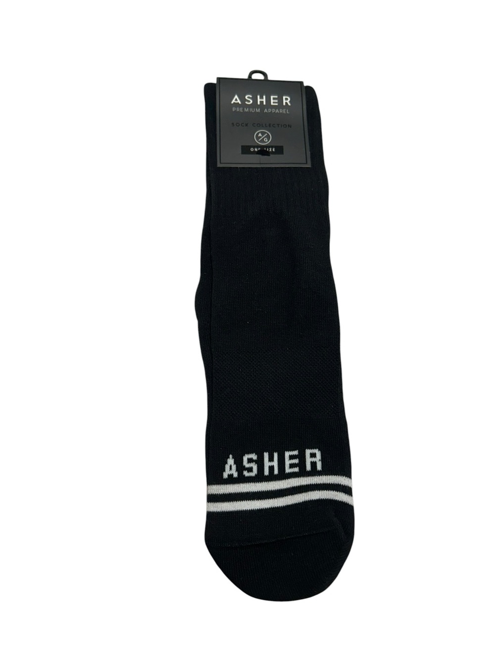 Asher Men's Black Crew Socks with White Stripe